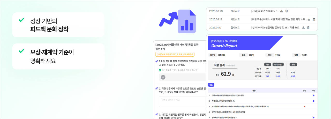 평가설계·결과 자동화, 피드백 기록까지